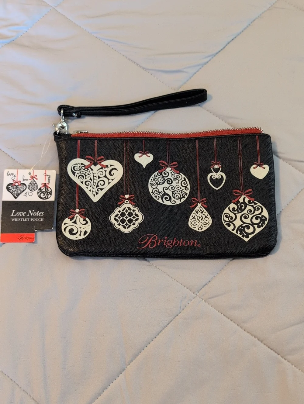 Brighton Love Notes Black Wristlet Pouch with White Ornament Accents
